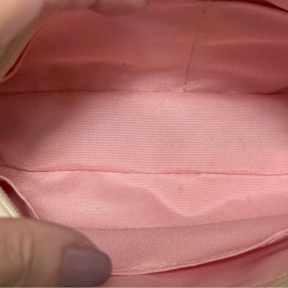 Coach Beige Signature Cosmetic Case with Pink Center Stripe - Picture 5 of 8